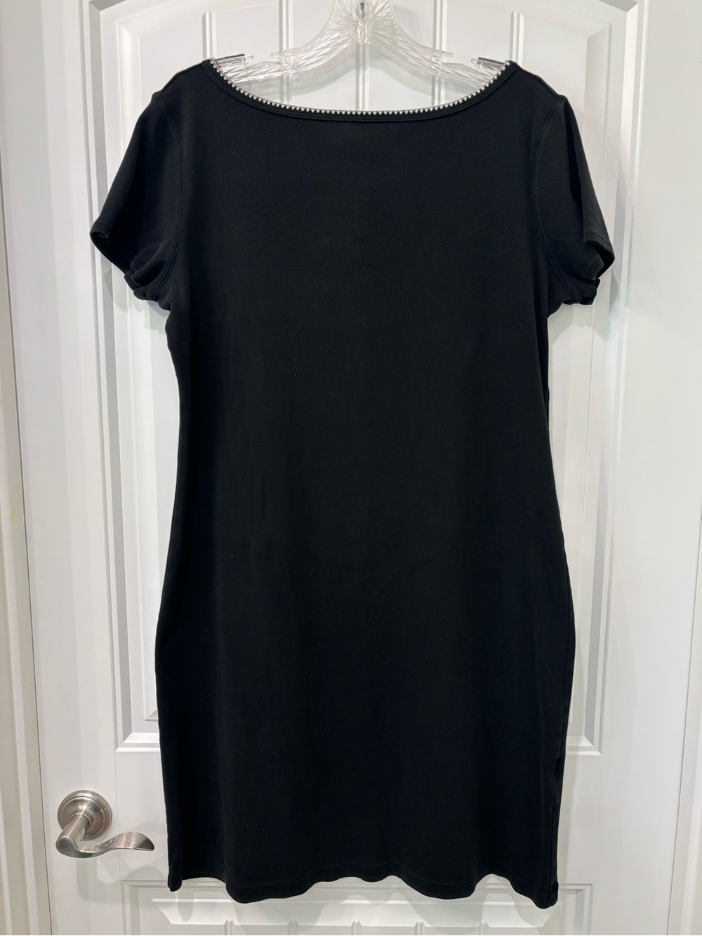 Eddie Bauer Women’s Black Embroidered Short-Sleeve Cotton Mini Dress Size L Tall